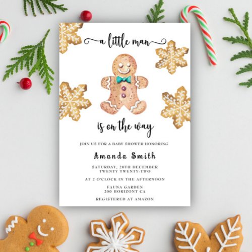 Little Man Gingerbread Man Christmas Baby Shower Invitation