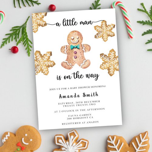 Little Man Gingerbread Man Christmas Baby Shower Invitation