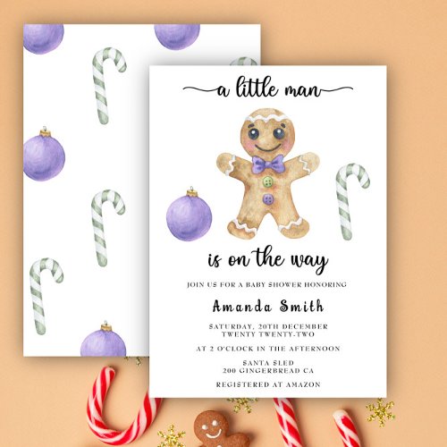 Little Man Gingerbread Man Christmas Baby Shower Invitation