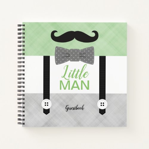 Little man green gray baby boy shower guest book