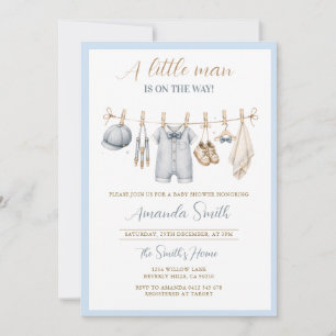 Little Man Hanging Clothesline Baby Shower Invitation