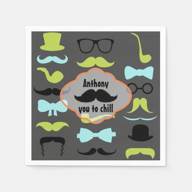 Little Man Hipster Mustache Birthday Party Napkins (Front)