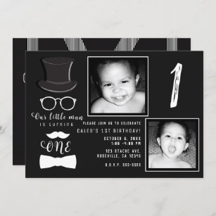 Little Man Hipster Suspenders 1st Birthday Photo Invitation