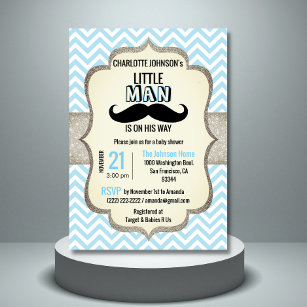 Little Man is on His Way   Mustache Baby Shower Invitation