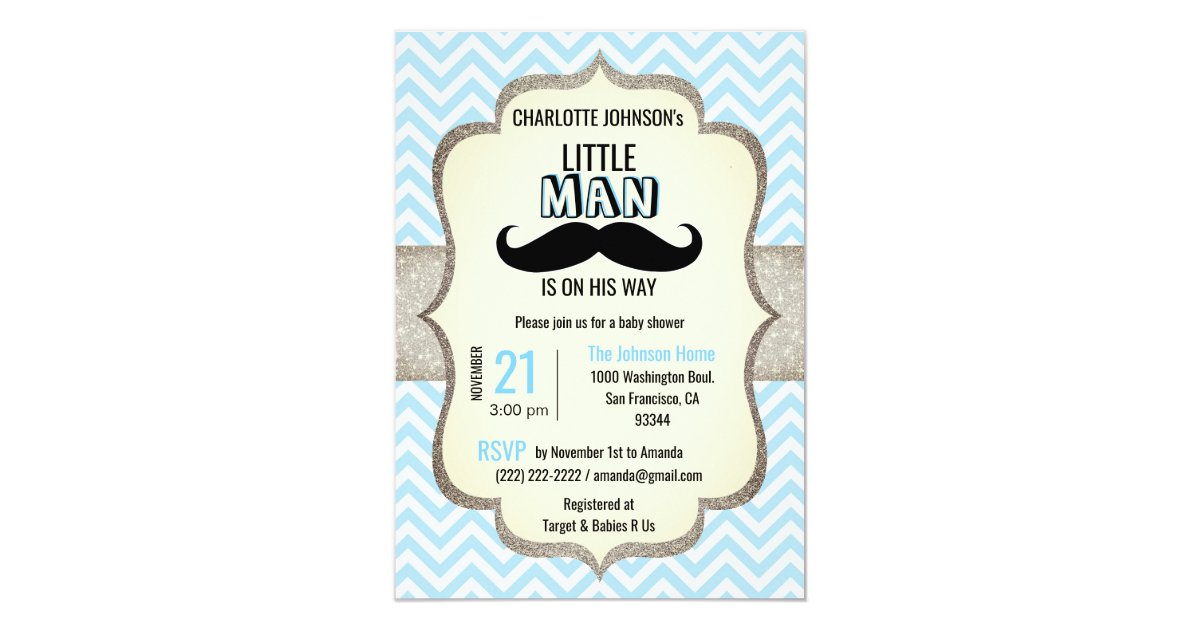 Little Man Is On His Way Mustache Baby Shower Invitation Zazzle