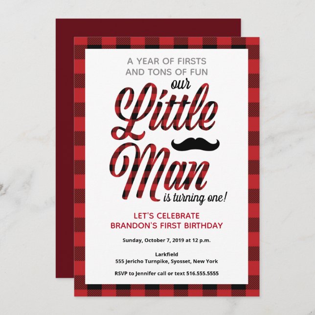 Little Man is Turning One First Birthday Invitation (Front/Back)
