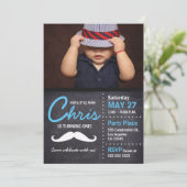 Little Man is turning one - photo, mustache, chalk Invitation (Standing Front)