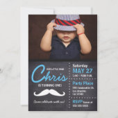 Little Man is turning one - photo, mustache, chalk Invitation (Front)