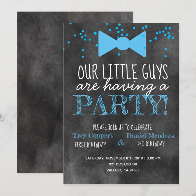 Little man joint birthday party chalkboard invite (Front/Back)