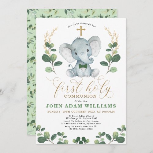 Little Man Jungle Elephant First Holy Communion Invitation