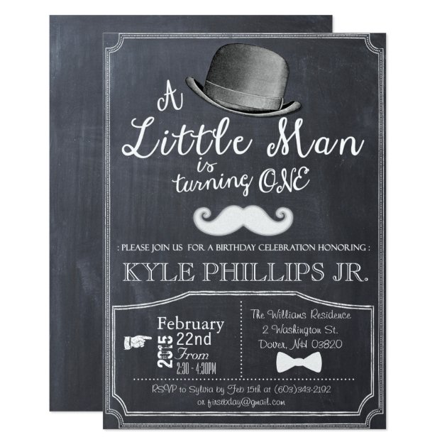 Little Man Lil Man 1st First Birthday Invitation