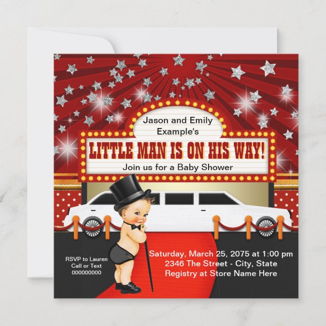 Little Man Limousine Movie Star Baby Shower Invitation (Front)
