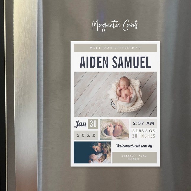 Little Man Magnetic Photo Birth Announcement (Creator Uploaded)