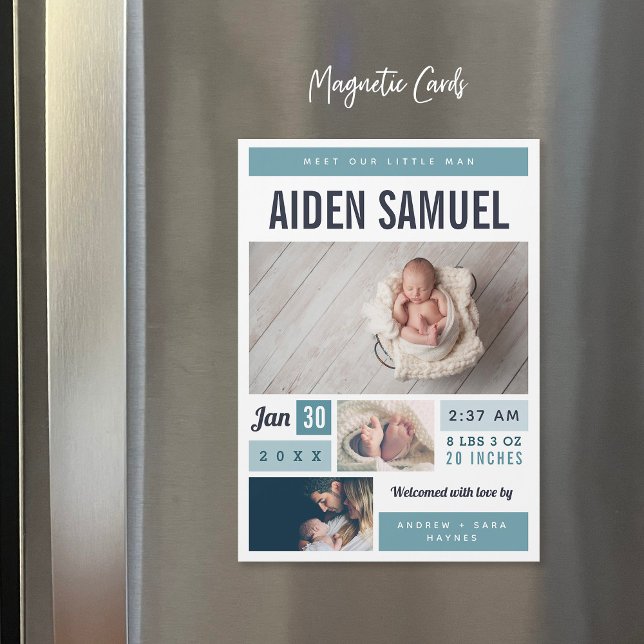 Little Man Magnetic Photo Birth Announcement (Creator Uploaded)