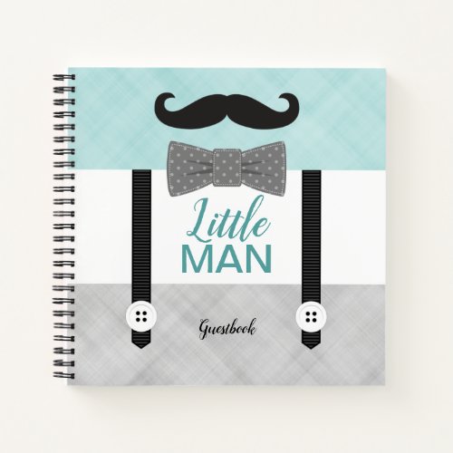 Little man mint gray baby boy shower guest book