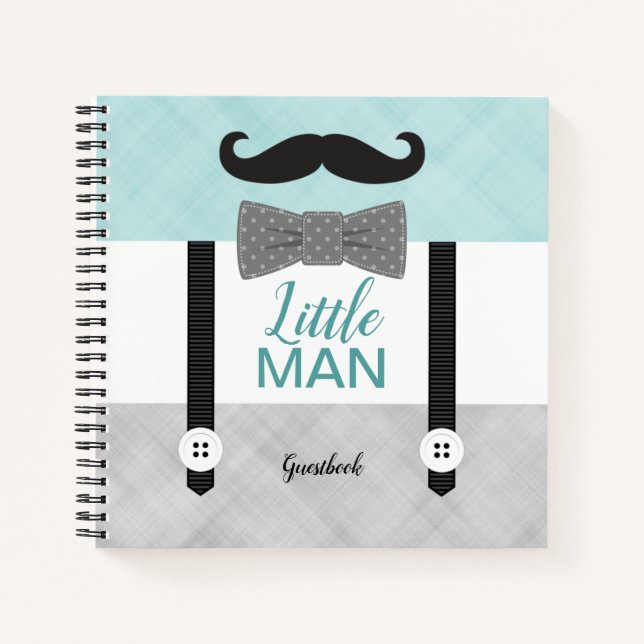 Little man mint gray baby boy shower guest book (Front)