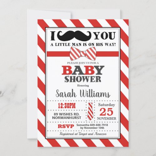 Little Man Moustache Baby Shower Baby Boy Invitation