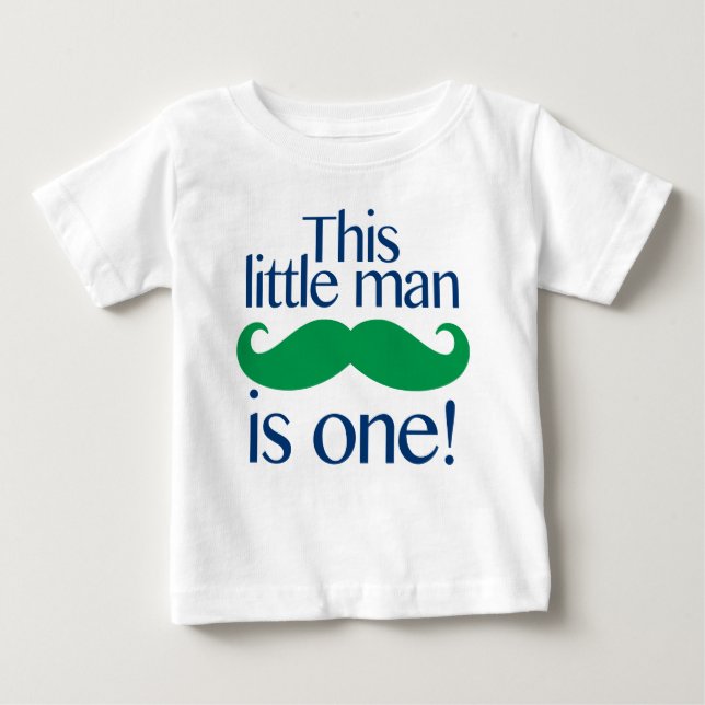 Little Man Moustache Birthday Shirt Navy & Green (Front)