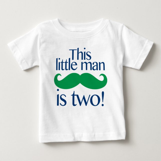 Little Man Moustache Birthday Shirt Navy & Green (Front)