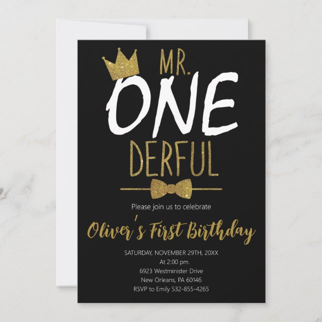 Little Man, Mr.Onederful Birthday, First Birthday Invitation (Front)