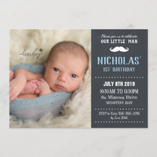 Little Man Mustache 1st Birthday Boy Chalkboard Invitation