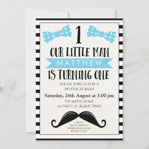 Little Man Mustache 1st Birthday Invitation