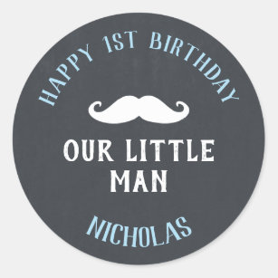 Little Man Mustache 1st Birthday Party Favor Classic Round Sticker