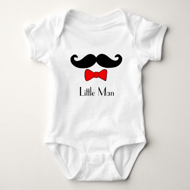 Little Man Mustache and Bowtie Funny Baby Bodysuit (Front)