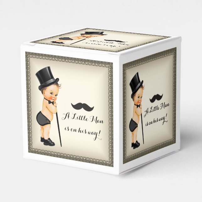 Little Man Mustache Baby Boy Shower Favor Boxes (Front Side)