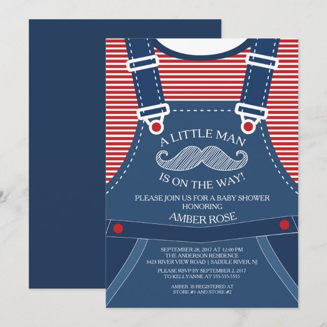 Little Man Mustache Baby Shower Invitation (Front/Back)