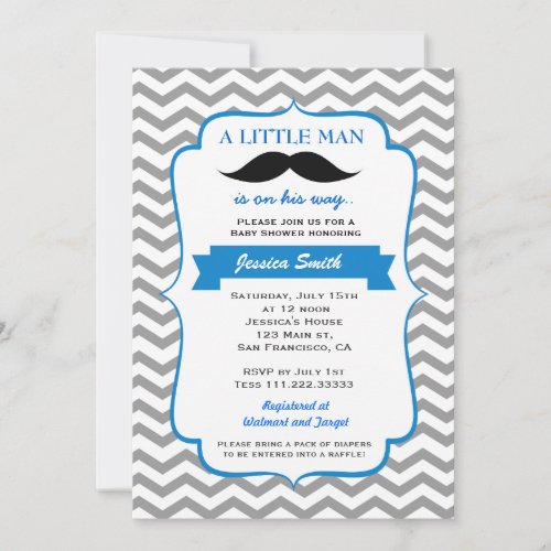 Little Man Mustache Baby Shower Invitation