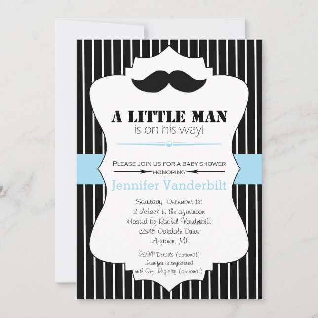 Little Man Mustache Baby Shower Invitation (Front)