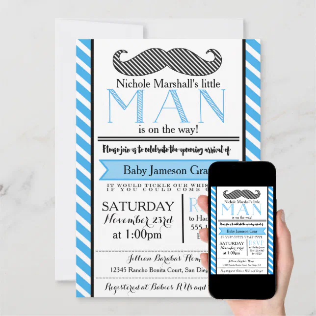 Little Man Mustache Baby Shower Invitation | Zazzle