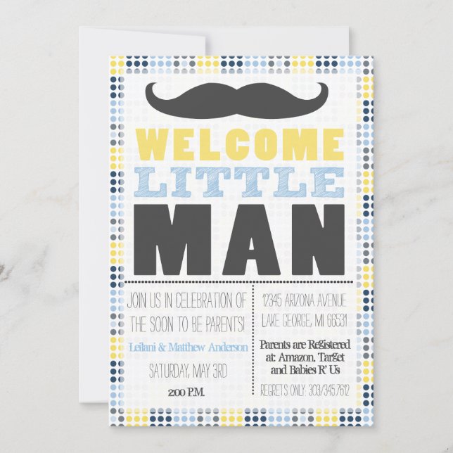 Little Man Mustache Baby Shower Invitation (Front)