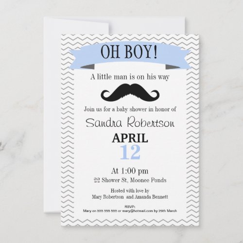 Little Man Mustache Baby Shower Invitation