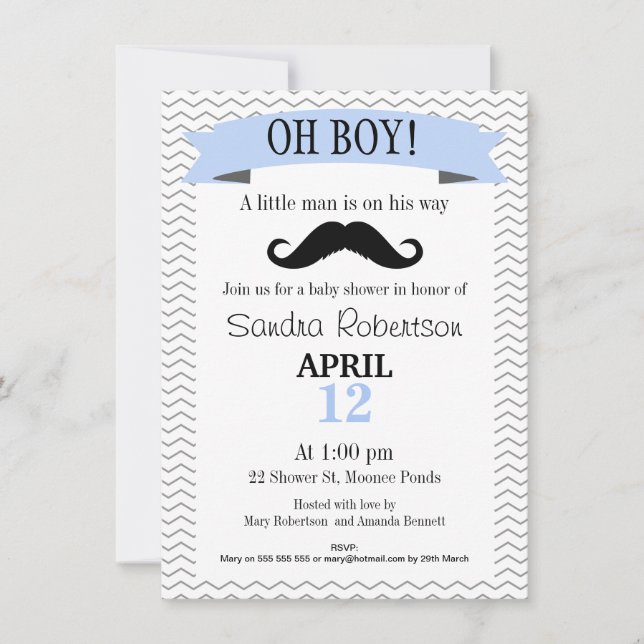 Little Man Mustache Baby Shower Invitation (Front)