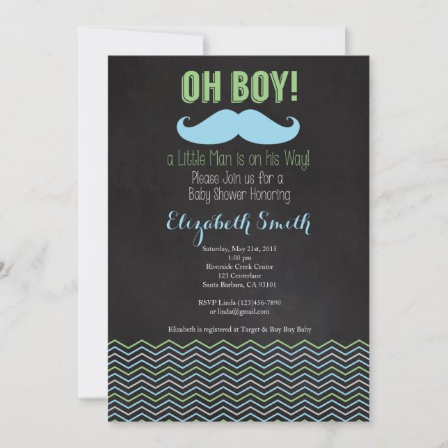 Little Man Mustache Baby Shower Invitation Chalkb (Front)