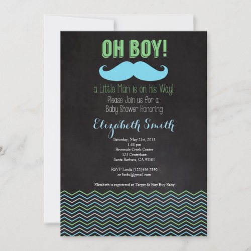 Little Man Mustache Baby Shower Invitation Chalkb