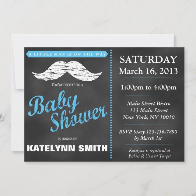 Little Man Mustache Baby Shower Invite (Front)