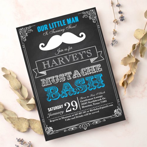 Little Man Mustache Bash Birthday Invitation