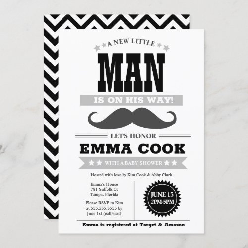 Little Man Mustache Bash Boy Baby Shower Invitation