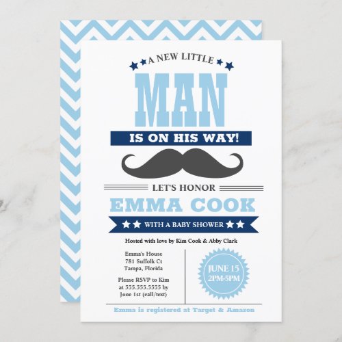 Little Man Mustache Bash Boy Baby Shower Invitation