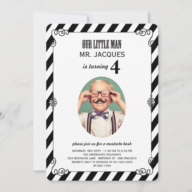 Little Man Mustache Bash Boy Birthday Party Invite (Front)
