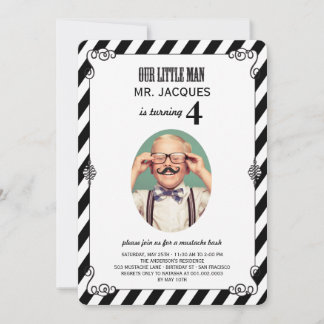 Little Man Mustache Bash Boy Birthday Party Invite