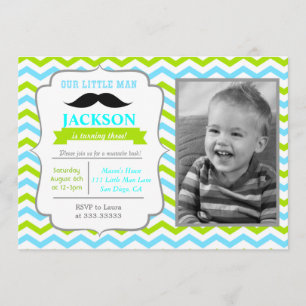 Little Man Mustache Birthday Party Invitations