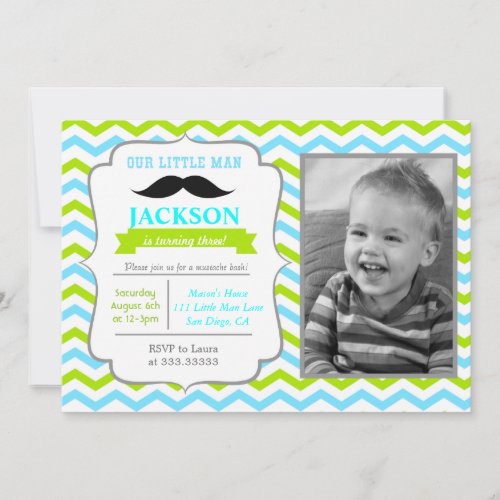 Little Man Mustache Birthday Party Invitations