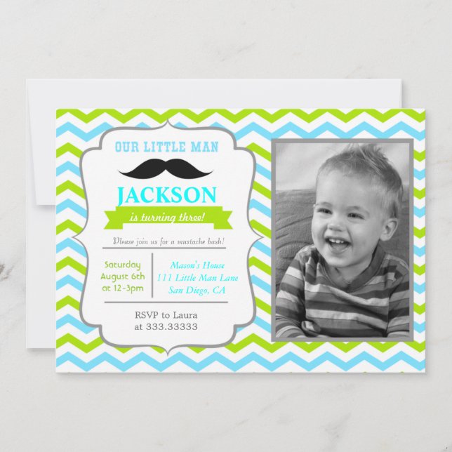 Little Man Mustache Birthday Party Invitations (Front)