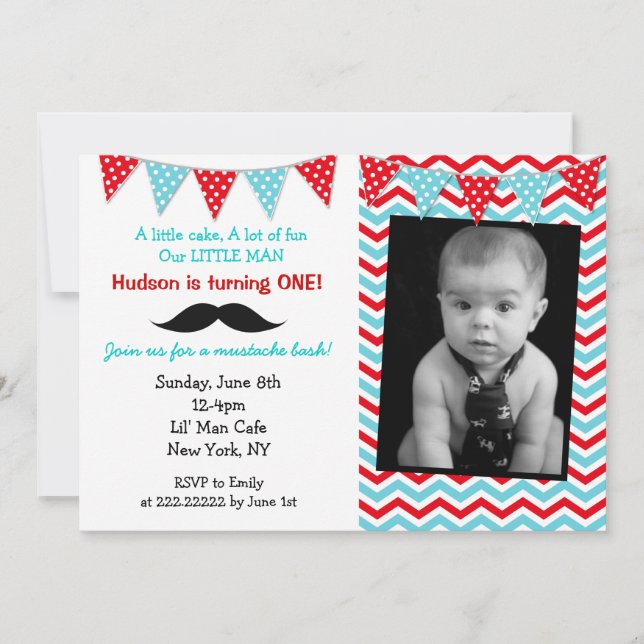 Little Man Mustache Birthday Party Invitations (Front)