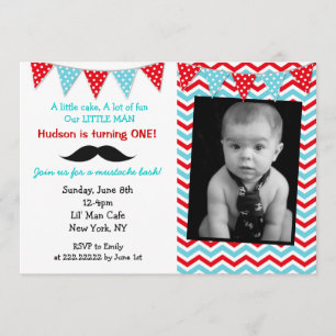 Little Man Mustache Birthday Party Invitations
