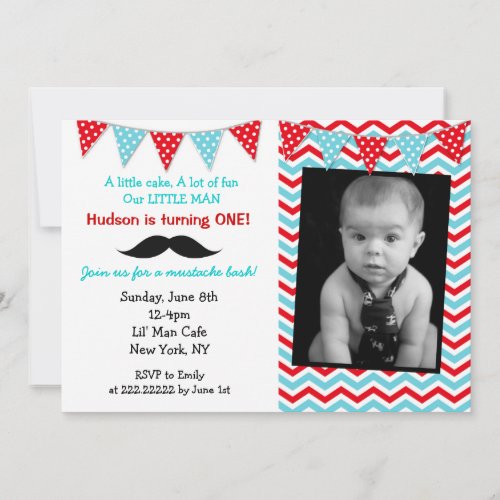 Little Man Mustache Birthday Party Invitations